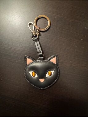 Kate Spade Leather Black Cat Face Keychain/FOB with Pink accents and tiger ey